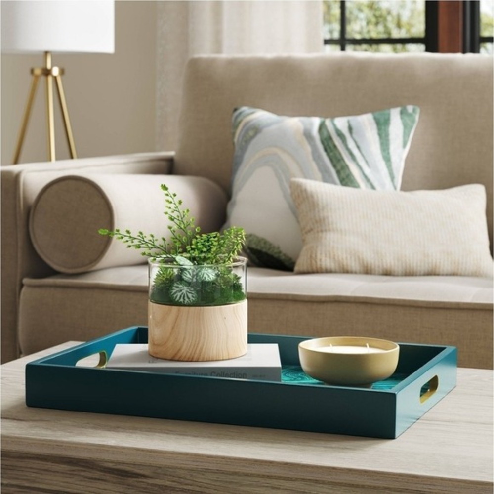 Decorative‎ Teal Blue Marble Look Tray with Gold Handles Home Decor Accent